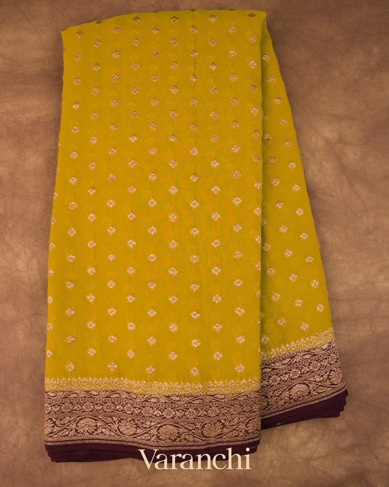 Olive Green with Maroon Border  Pure Khaddi Georgette Silk Saree 