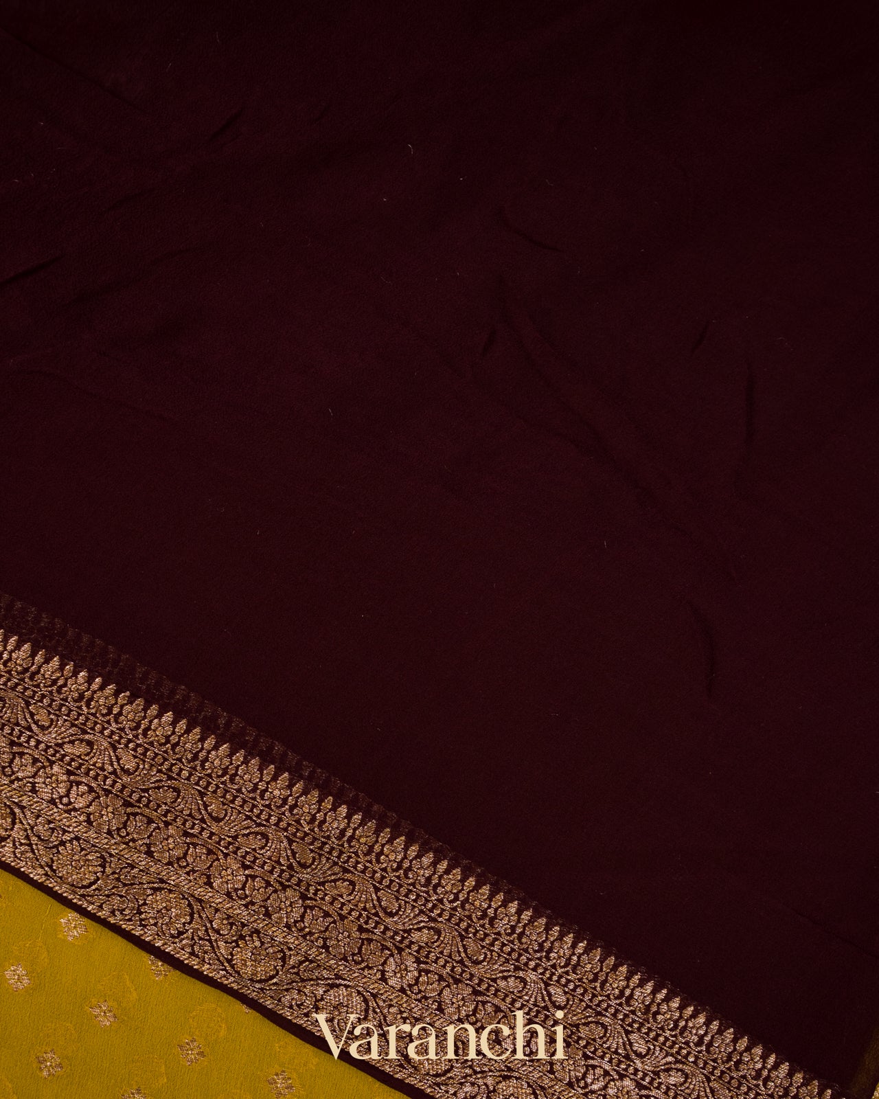 Olive Green with Maroon Border  Pure Khaddi Georgette Silk Saree 