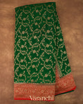 Bottle Green Floral Jaal Pure Khaddi Georgette Silk Saree 