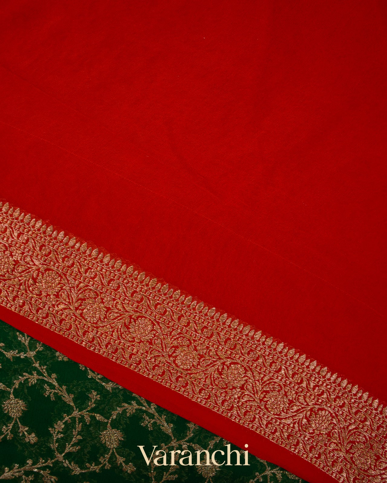 Bottle Green Floral Jaal Pure Khaddi Georgette Silk Saree 