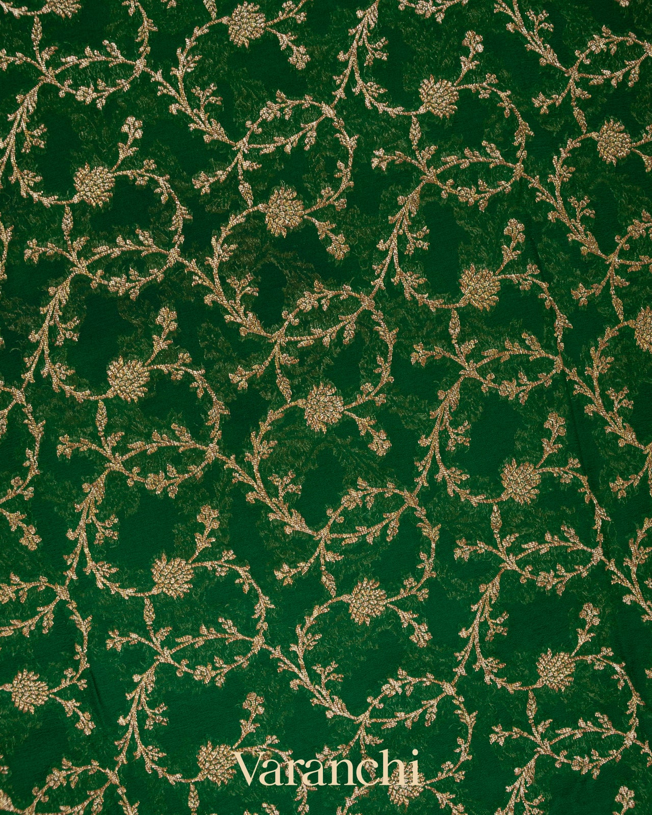 Bottle Green Floral Jaal Pure Khaddi Georgette Silk Saree 