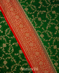Bottle Green Floral Jaal Pure Khaddi Georgette Silk Saree 