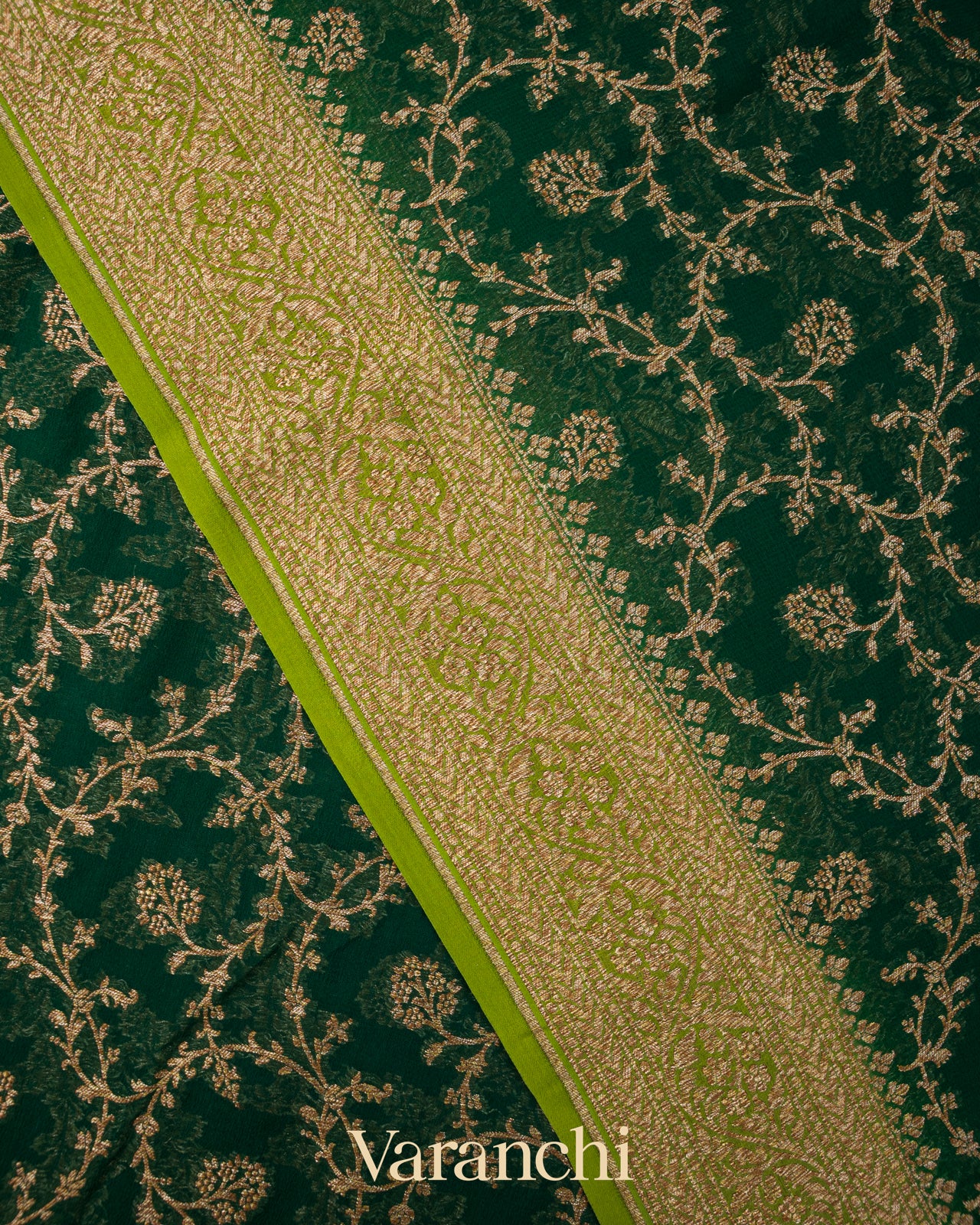 Bottle Green Pure Khaddi Georgette Silk Saree 