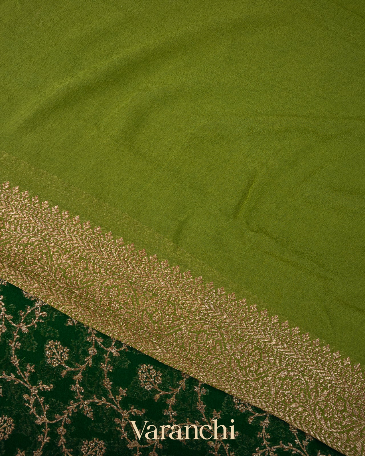 Bottle Green Pure Khaddi Georgette Silk Saree 