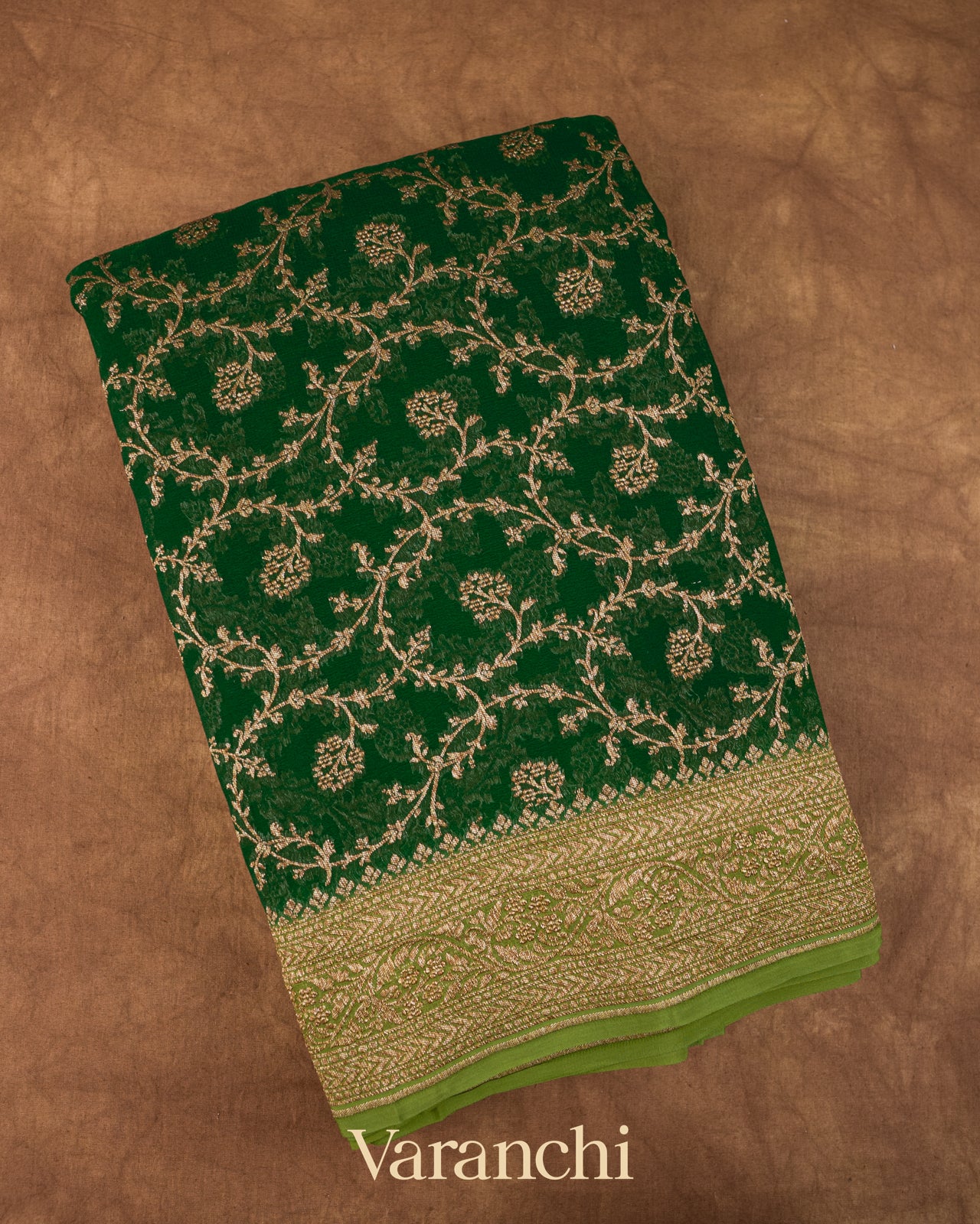Bottle Green Pure Khaddi Georgette Silk Saree 