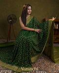 Bottle Green Pure Khaddi Georgette Silk Saree 
