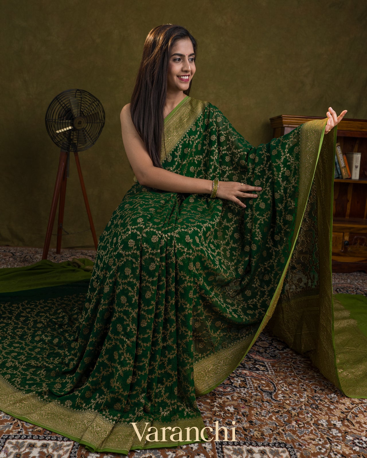 Bottle Green Pure Khaddi Georgette Silk Saree 