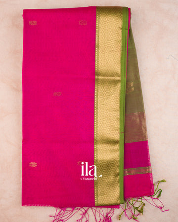 Rani Pink Pure Maheshwari Silk Cotton Handloom Saree