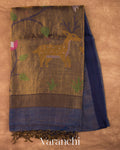 Navy Blue Jamdani Pure Silk Linen Tissue Handloom Saree 