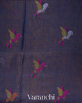 Navy Blue Jamdani Pure Silk Linen Tissue Handloom Saree 
