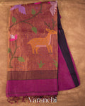Deep Magenta Jamdani Pure Silk Linen Tissue Handloom Saree