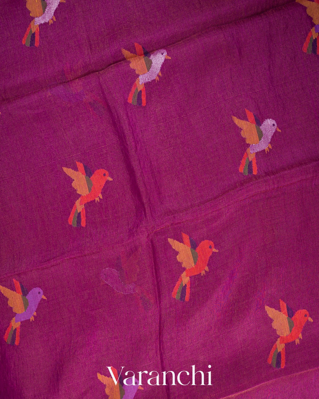 Deep Magenta Jamdani Pure Silk Linen Tissue Handloom Saree