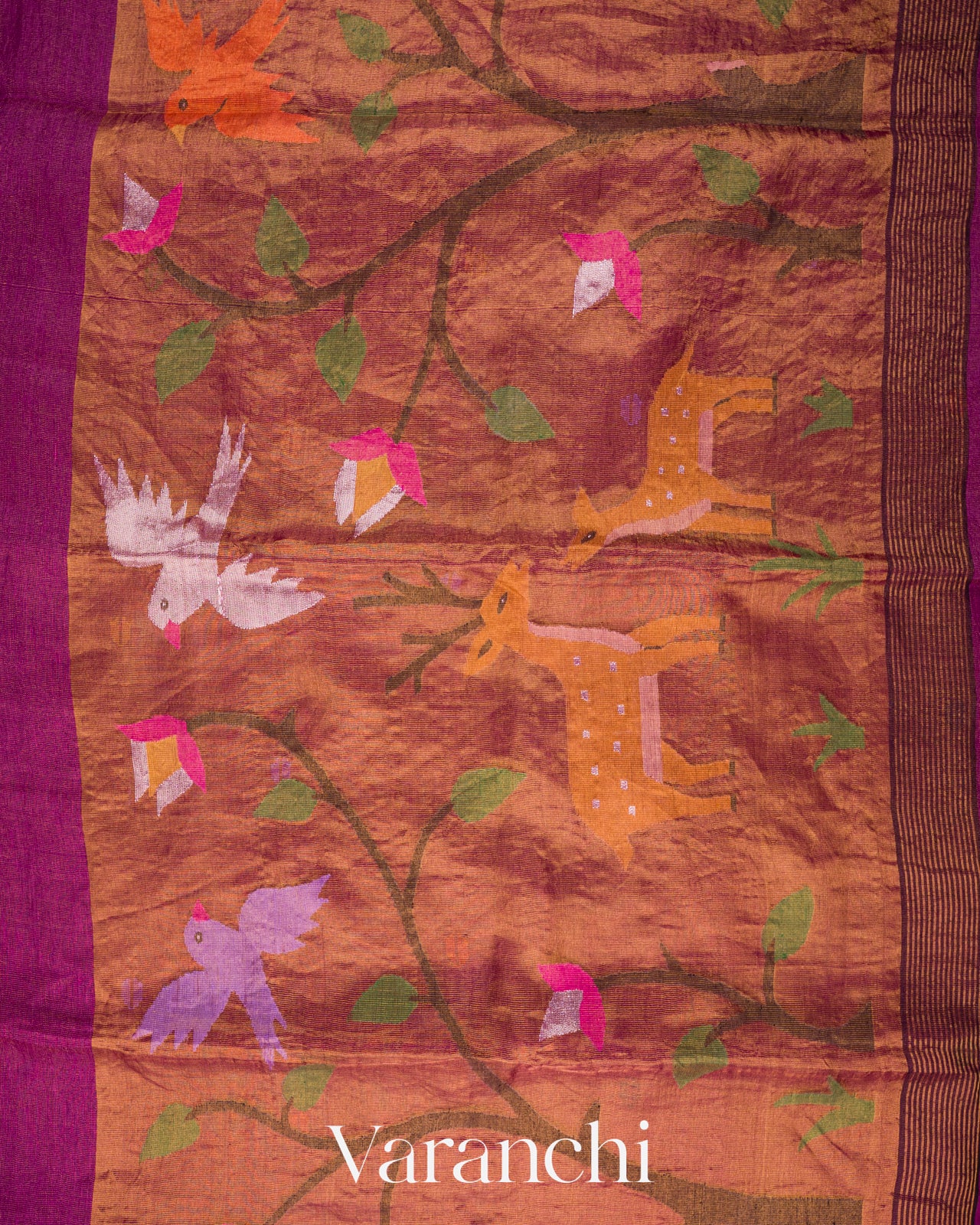 Deep Magenta Jamdani Pure Silk Linen Tissue Handloom Saree