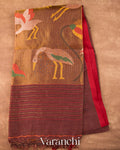 Coffee Brown Jamdani Pure Silk Linen Tissue Handloom Saree