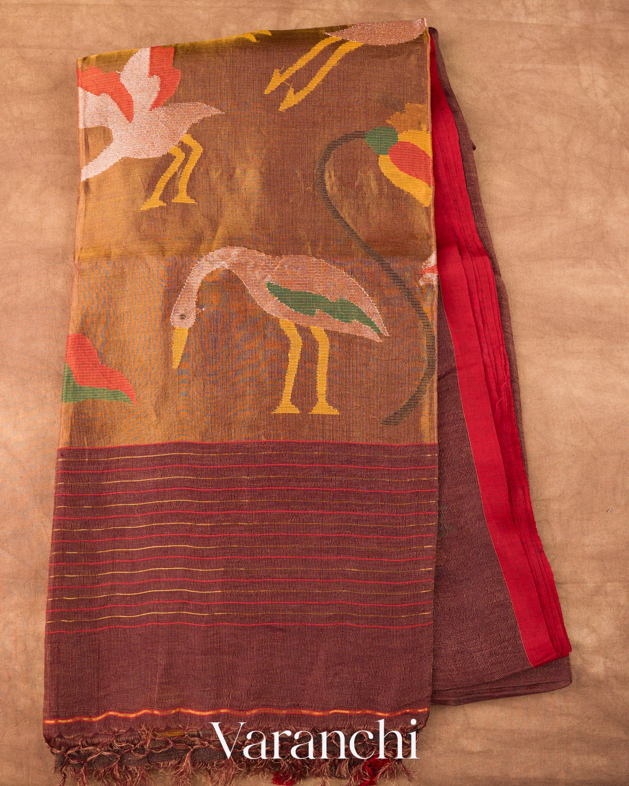 Coffee Brown Jamdani Pure Silk Linen Tissue Handloom Saree