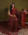 Coffee Brown Jamdani Pure Silk Linen Tissue Handloom Saree