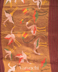 Coffee Brown Jamdani Pure Silk Linen Tissue Handloom Saree