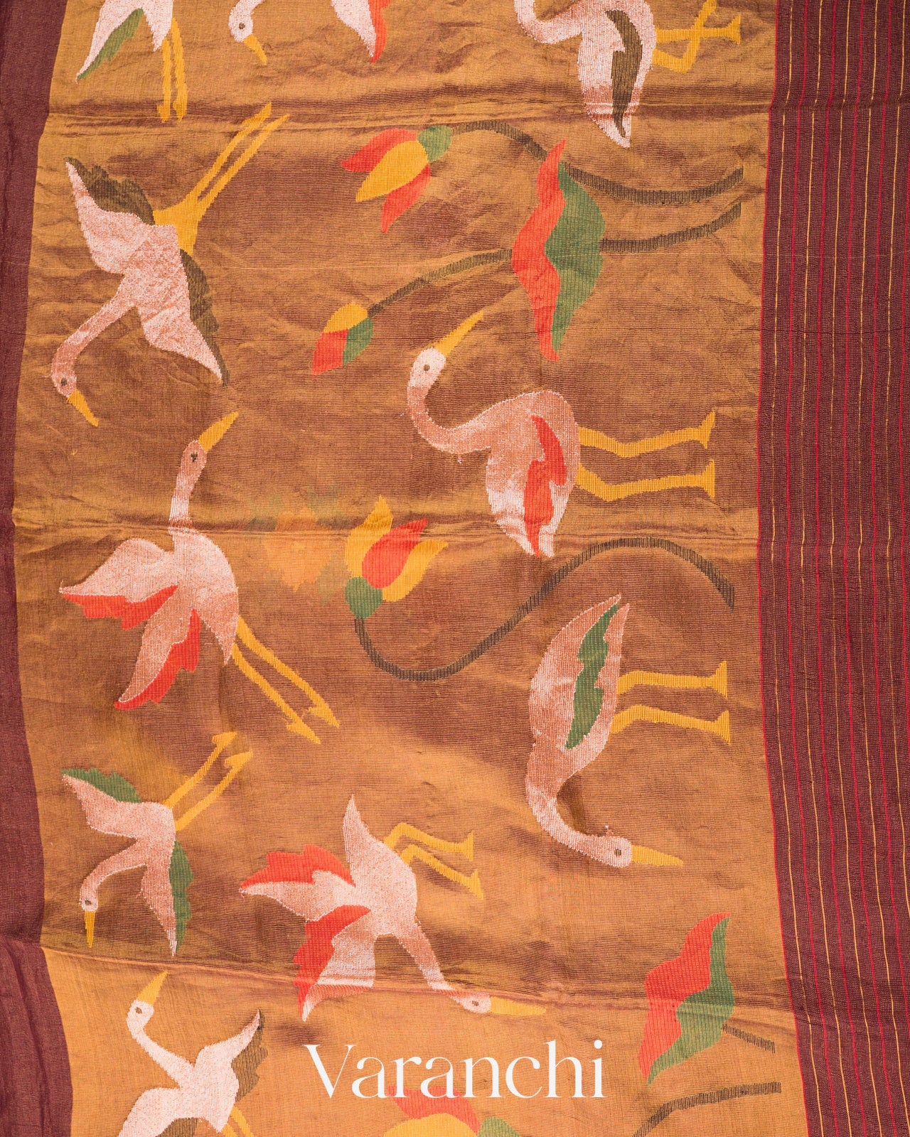 Coffee Brown Jamdani Pure Silk Linen Tissue Handloom Saree