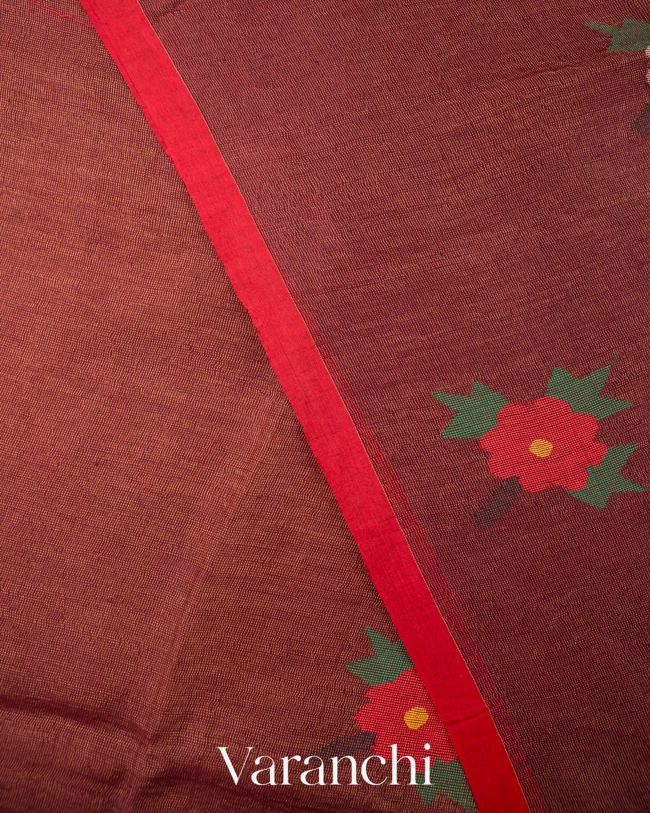 Coffee Brown Jamdani Pure Silk Linen Tissue Handloom Saree