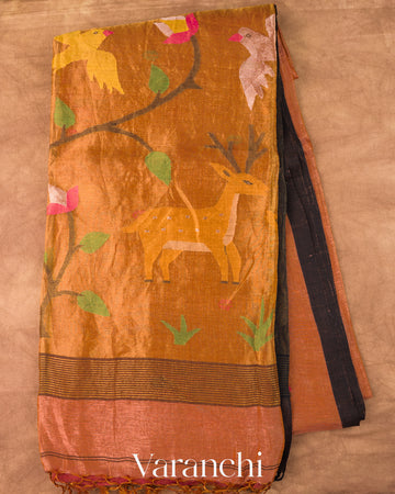 Light Brown Jamdani Pure Silk Linen Tissue Handloom Saree