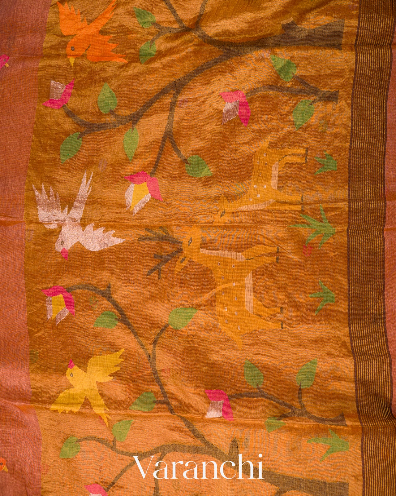 Light Brown Jamdani Pure Silk Linen Tissue Handloom Saree