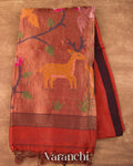 Brick Orange Jamdani Pure Silk Linen Tissue Handloom Saree