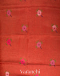 Brick Orange Jamdani Pure Silk Linen Tissue Handloom Saree