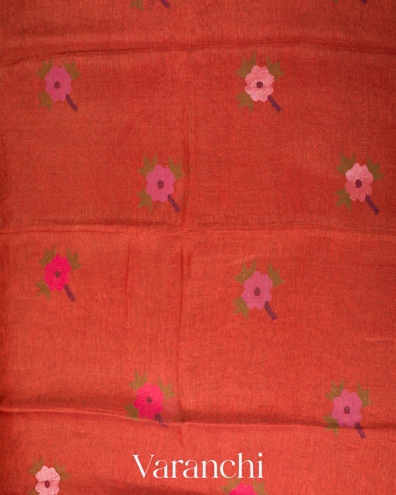 Brick Orange Jamdani Pure Silk Linen Tissue Handloom Saree