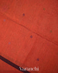 Brick Orange Jamdani Pure Silk Linen Tissue Handloom Saree