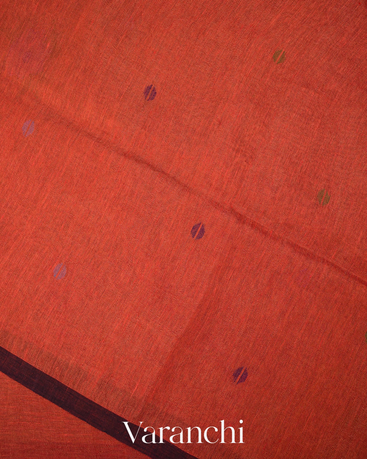 Brick Orange Jamdani Pure Silk Linen Tissue Handloom Saree