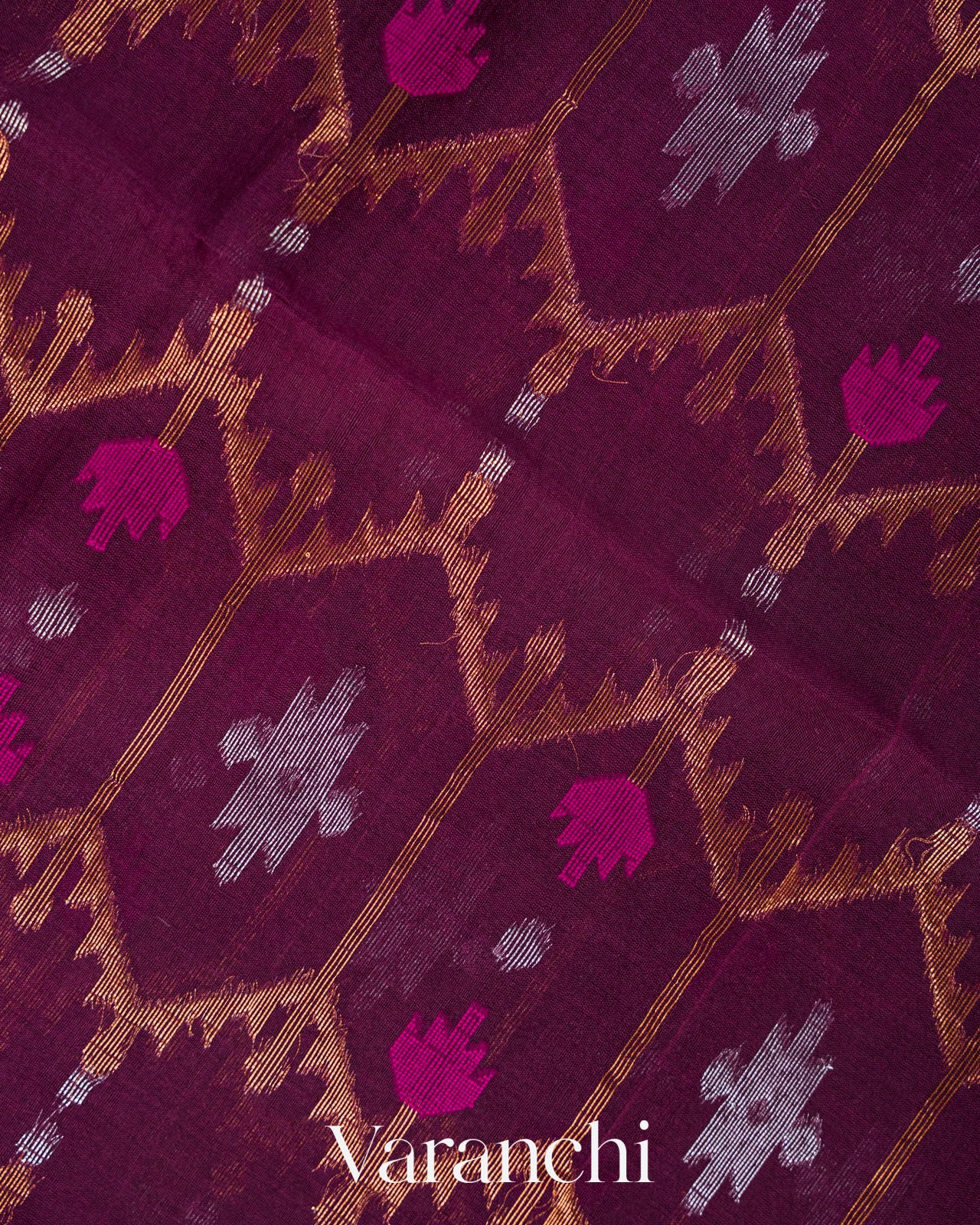 Deep Wine Dhakai Jamdani Pure Muslin Silk Handloom Saree 