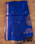 Ink Blue Jamdani Pure Mulberry Silk Handloom Saree 