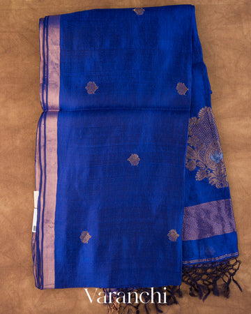 Ink Blue Jamdani Pure Mulberry Silk Handloom Saree 