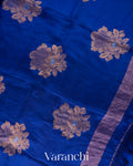 Ink Blue Jamdani Pure Mulberry Silk Handloom Saree 
