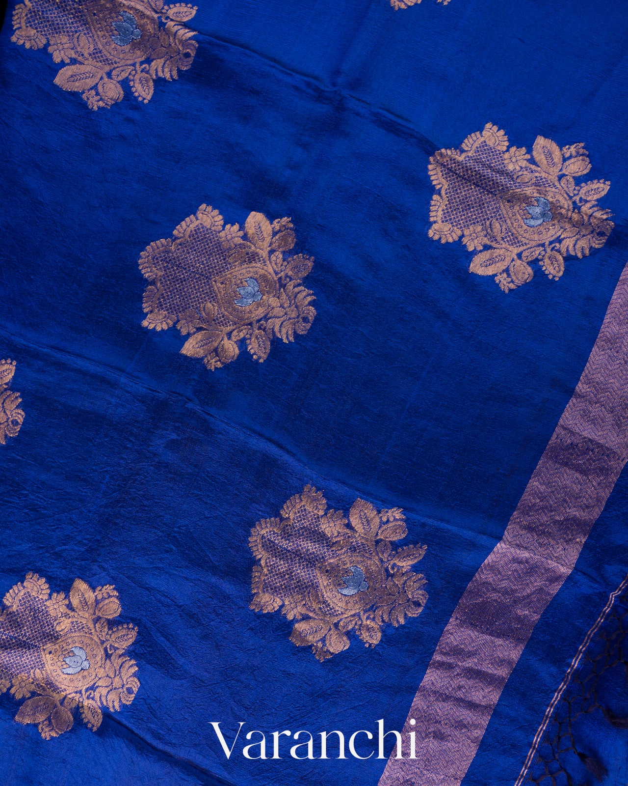 Ink Blue Jamdani Pure Mulberry Silk Handloom Saree 