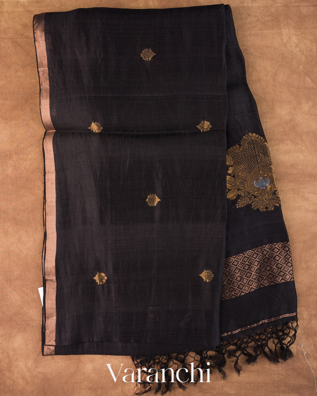 Charcol Black Jamdani Pure Mulberry Silk Handloom Saree