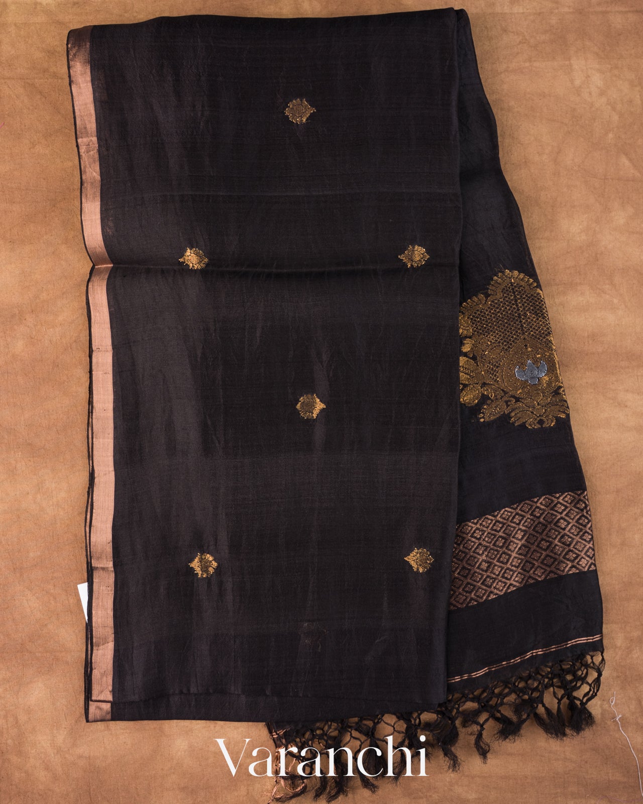 Charcol Black Jamdani Pure Mulberry Silk Handloom Saree
