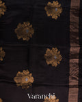 Charcol Black Jamdani Pure Mulberry Silk Handloom Saree