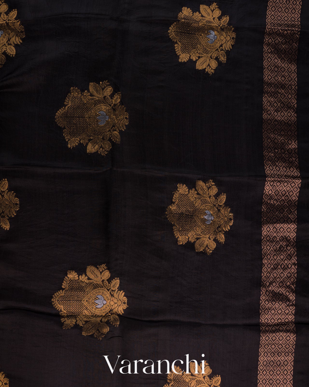 Charcol Black Jamdani Pure Mulberry Silk Handloom Saree
