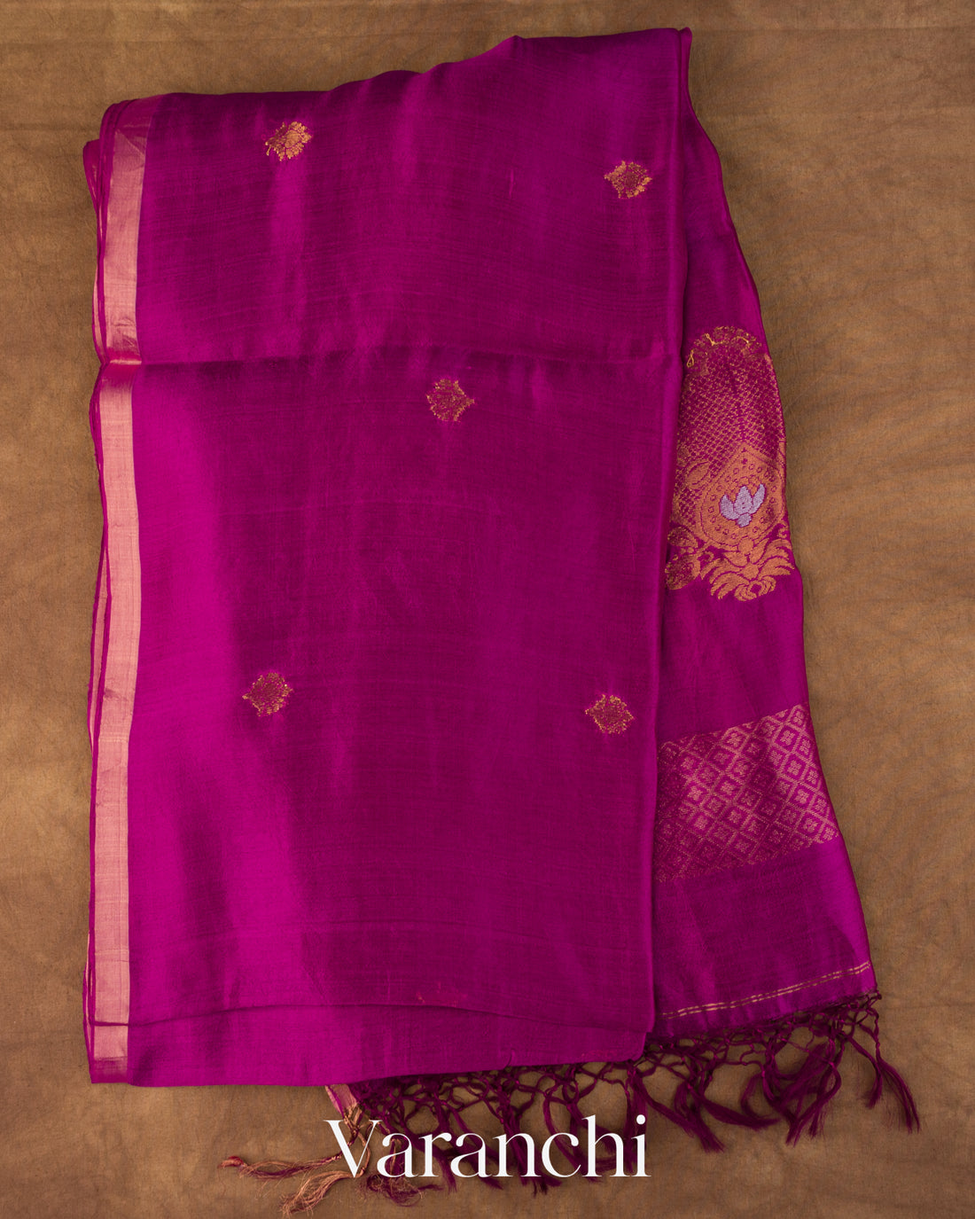 Deep Magenta Jamdani Pure Mulberry Silk Handloom Saree 