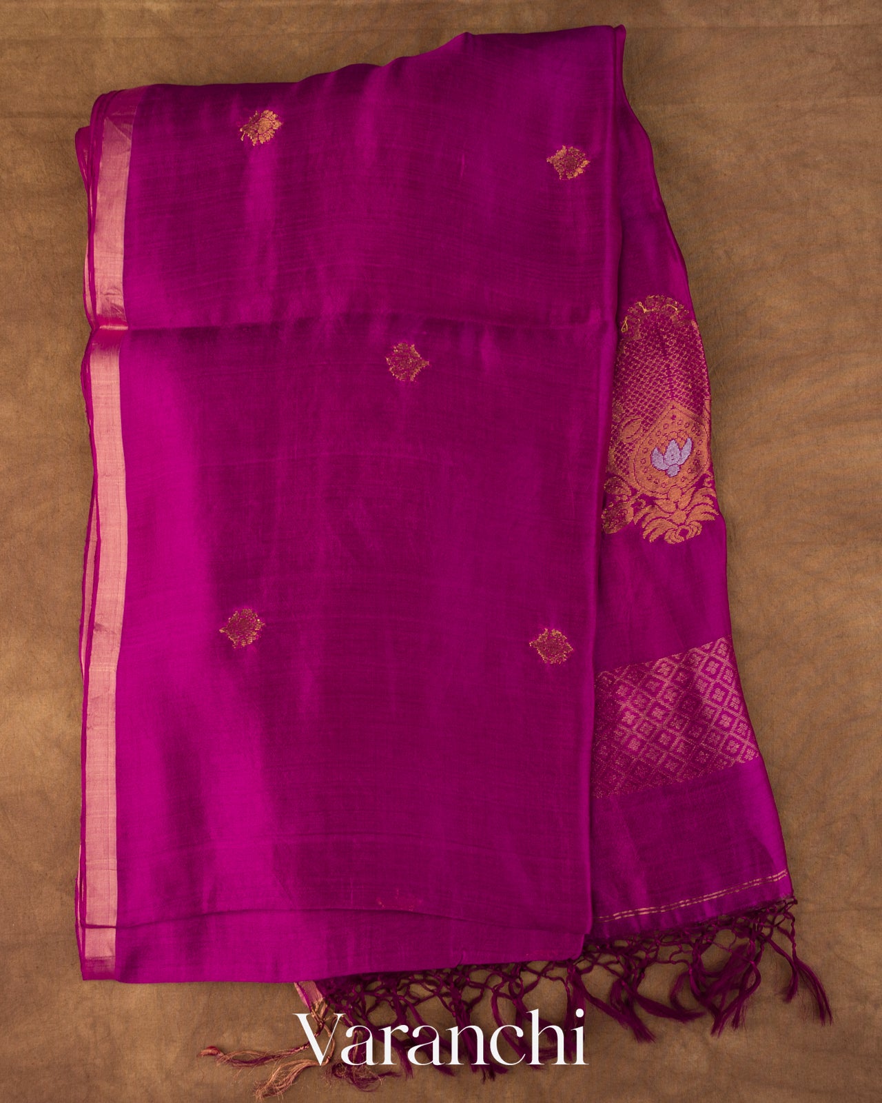 Deep Magenta Jamdani Pure Mulberry Silk Handloom Saree 