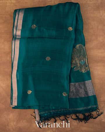 Peacock Green Jamdani Pure Mulberry Silk Handloom Saree