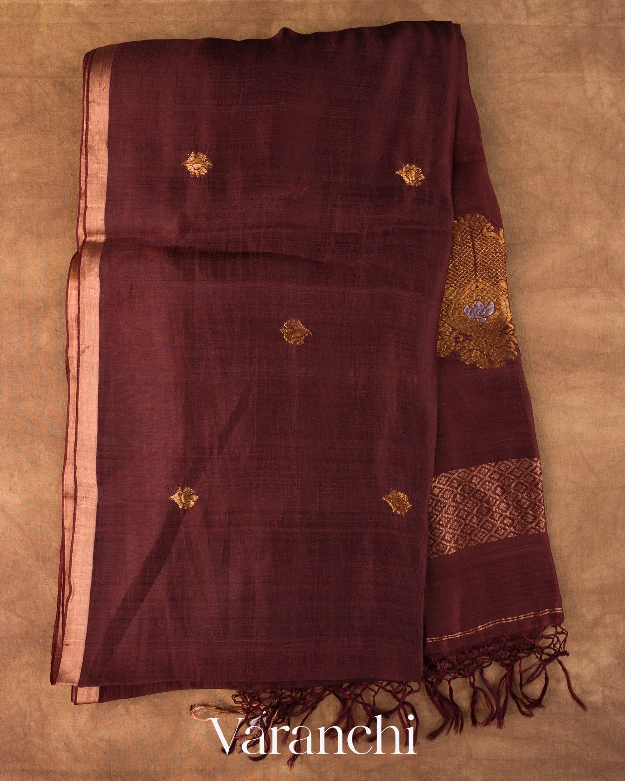 
Dark Maroon Jamdani Pure Mulberry Silk Handloom Saree 
