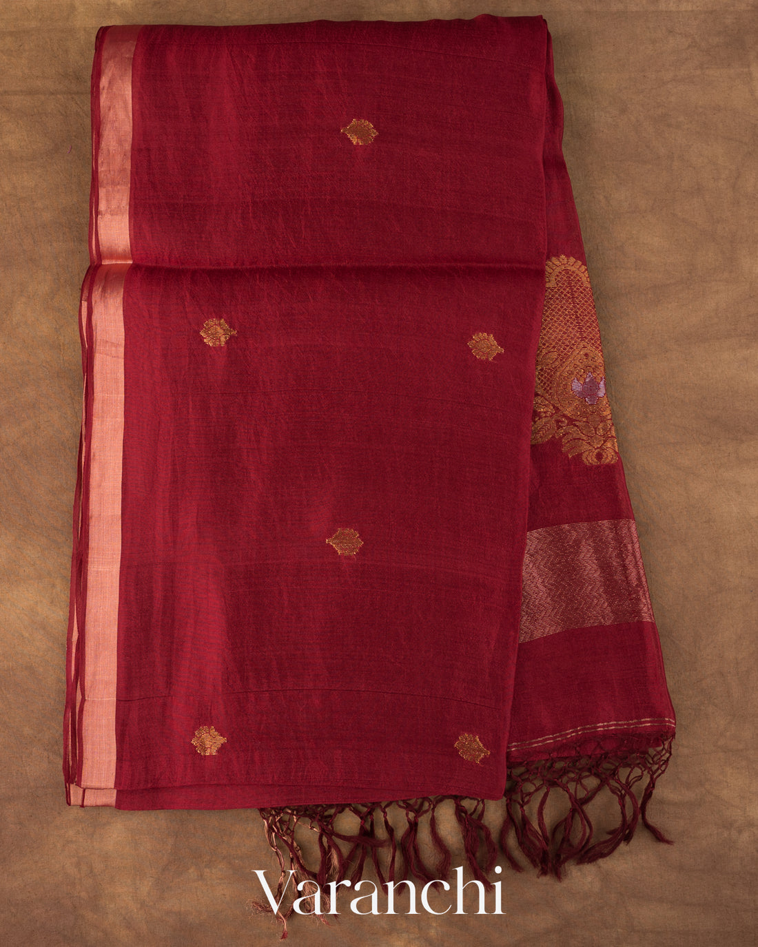 Brick Red Jamdani Pure Mulberry Silk Handloom Saree 