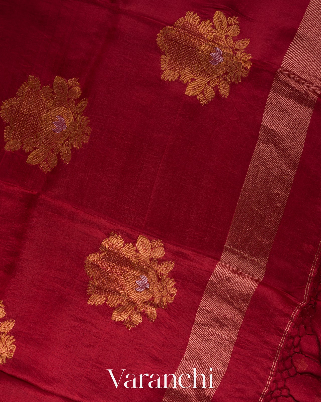 Brick Red Jamdani Pure Mulberry Silk Handloom Saree 
