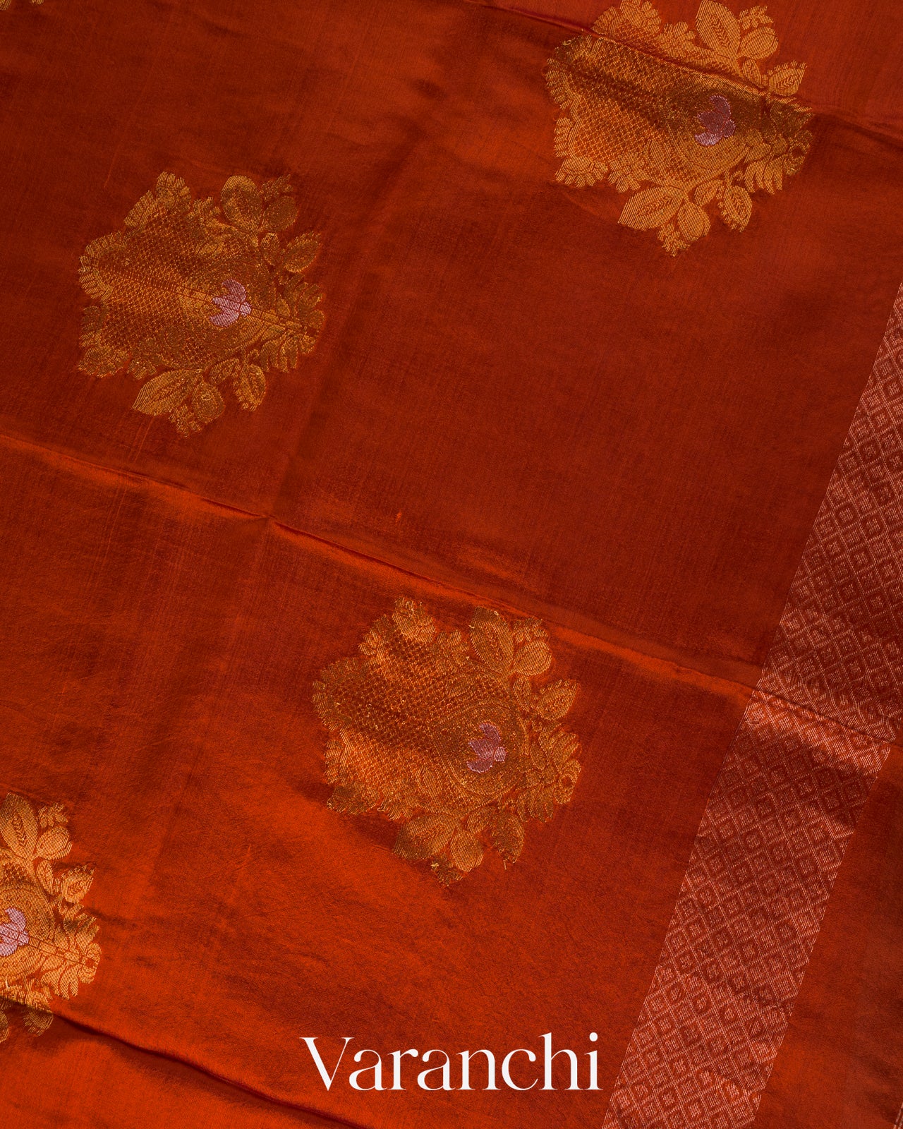 Rust Red Jamdani Pure Mulberry Silk Handloom Saree