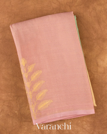 Blush Pink and Mint Green Ombre-dyed Pure Mysore Crepe Silk Saree