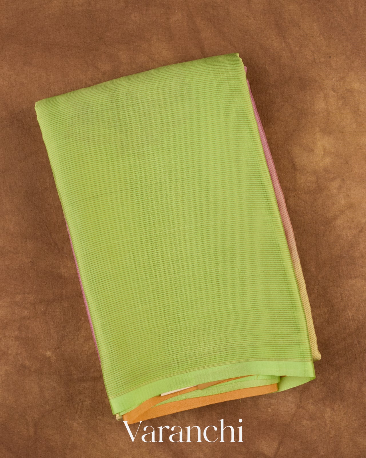 Lime Green and Onion Pink Ombre-dyed Pure Mysore Crepe Silk Saree