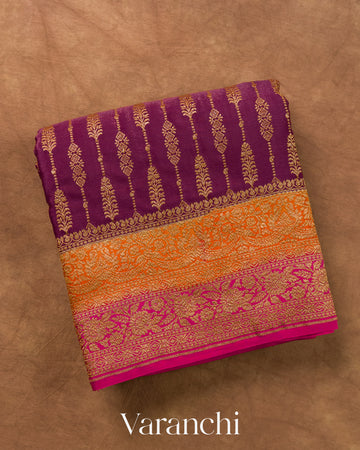 Wine Striped Pure Crepe Silk Handloom Saree