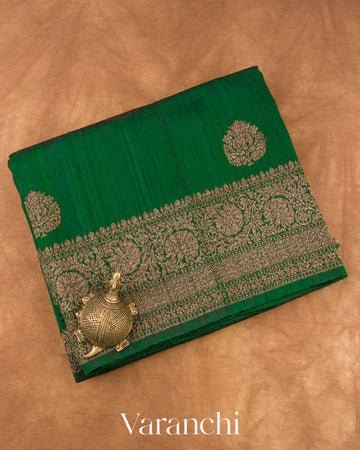 Dark Green with Rani Pink Pure Raw Silk Handloom Saree